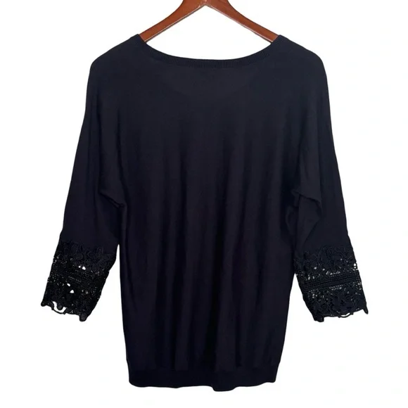 NWT Talbots 3/4 Sleeve Sweater Size M Petite Lace Cuffs Navy Blue Lightweight - Picture 3 of 8